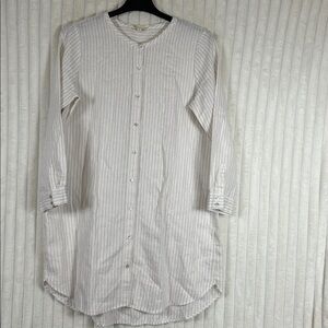 Eileen Fisher striped linen blend tunic collarless shirt dress  sz L
